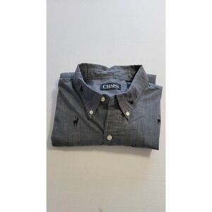 Chaps Shirt Mens L All Over Deer Pattern Long Sleeve Button Up Charcoal‎ Gray